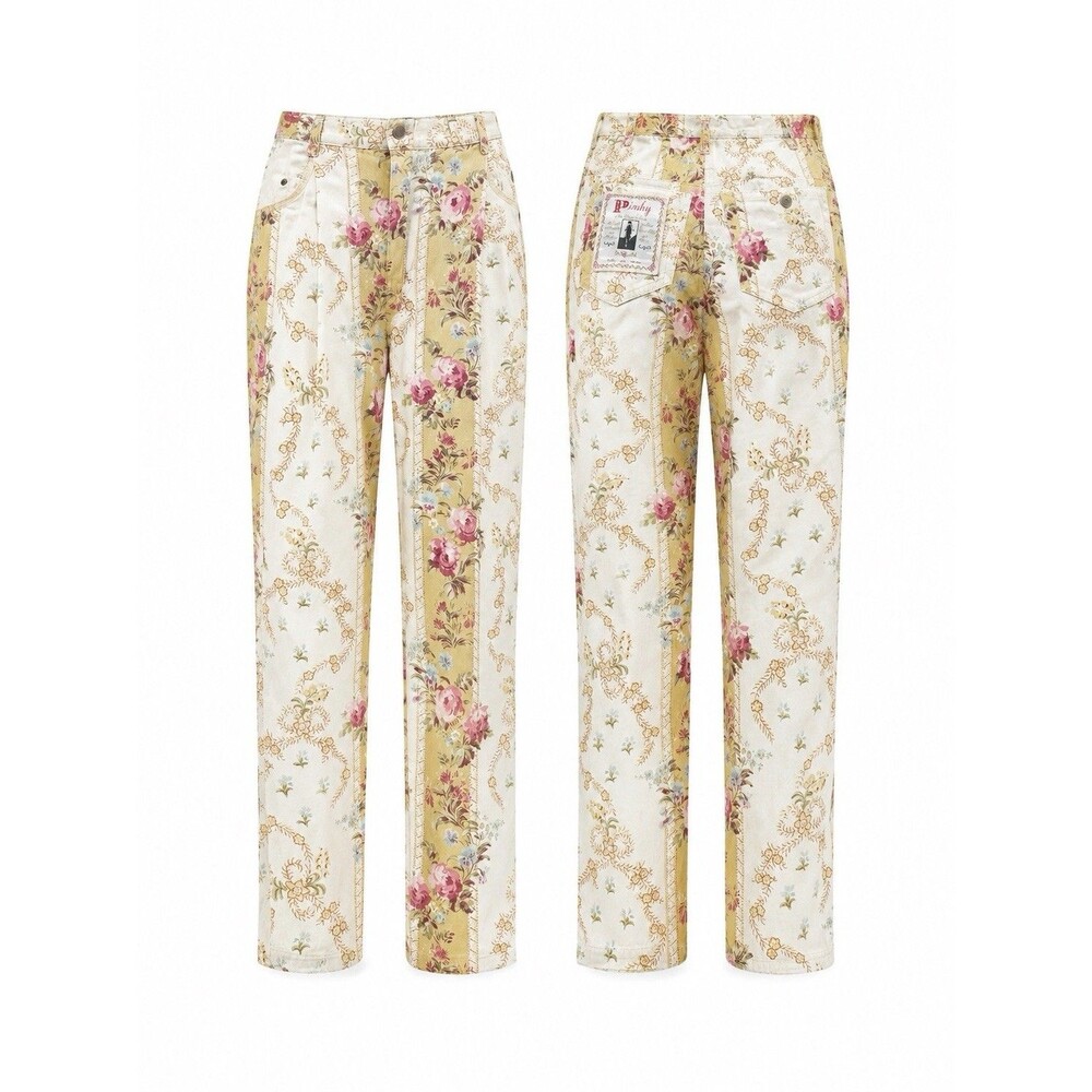 VTG 80/90s Pinky Floral Print Jean Sz S High-waist Pleated Cottage Core Boho EVC